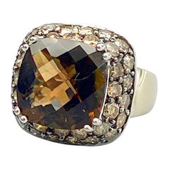 2.30 Carat Chocolate Diamond & Topaz Cushion Halo Ring, White Gold