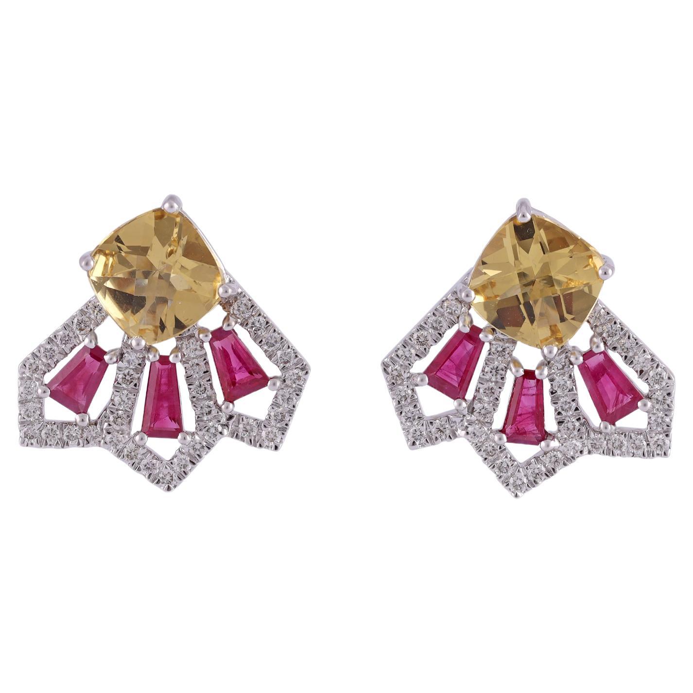 2.30 Carat Clear Ruby & Diamond Earring Studs in 18k Gold For Sale