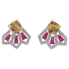 2.30 Carat Clear Ruby & Diamond Earring Studs in 18k Gold