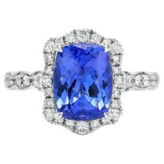 2,30 Karat Cushion Tansanit und Diamant Halo Ring in 14K Weißgold Größe 7