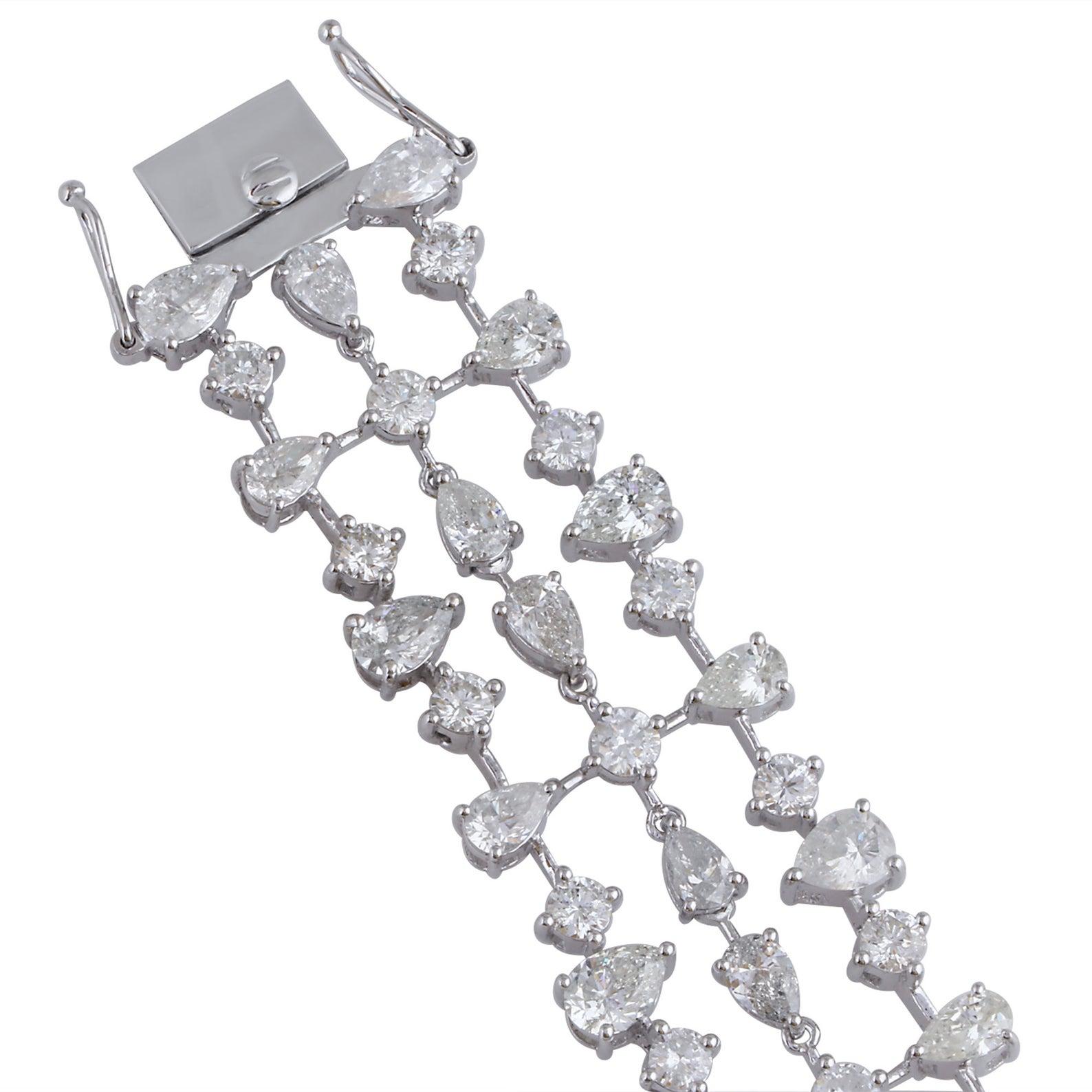 Mixed Cut 23.0 Carat Diamond 14 Karat White Gold Bracelet For Sale