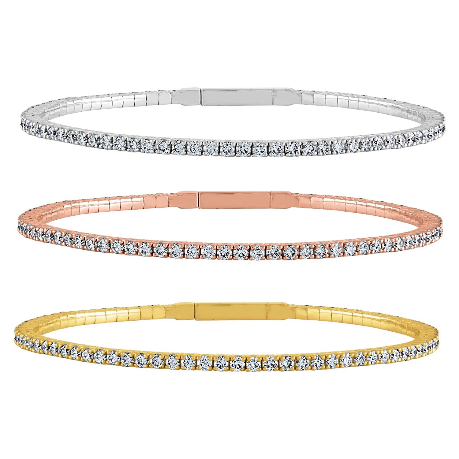 2.30 Carat Diamond All Around Gold Bangle Tension Bracelet For Sale