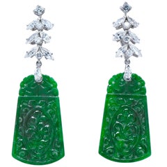 2.30 Carat Diamond and Platinum 
Day/Night
 Jade Earrings