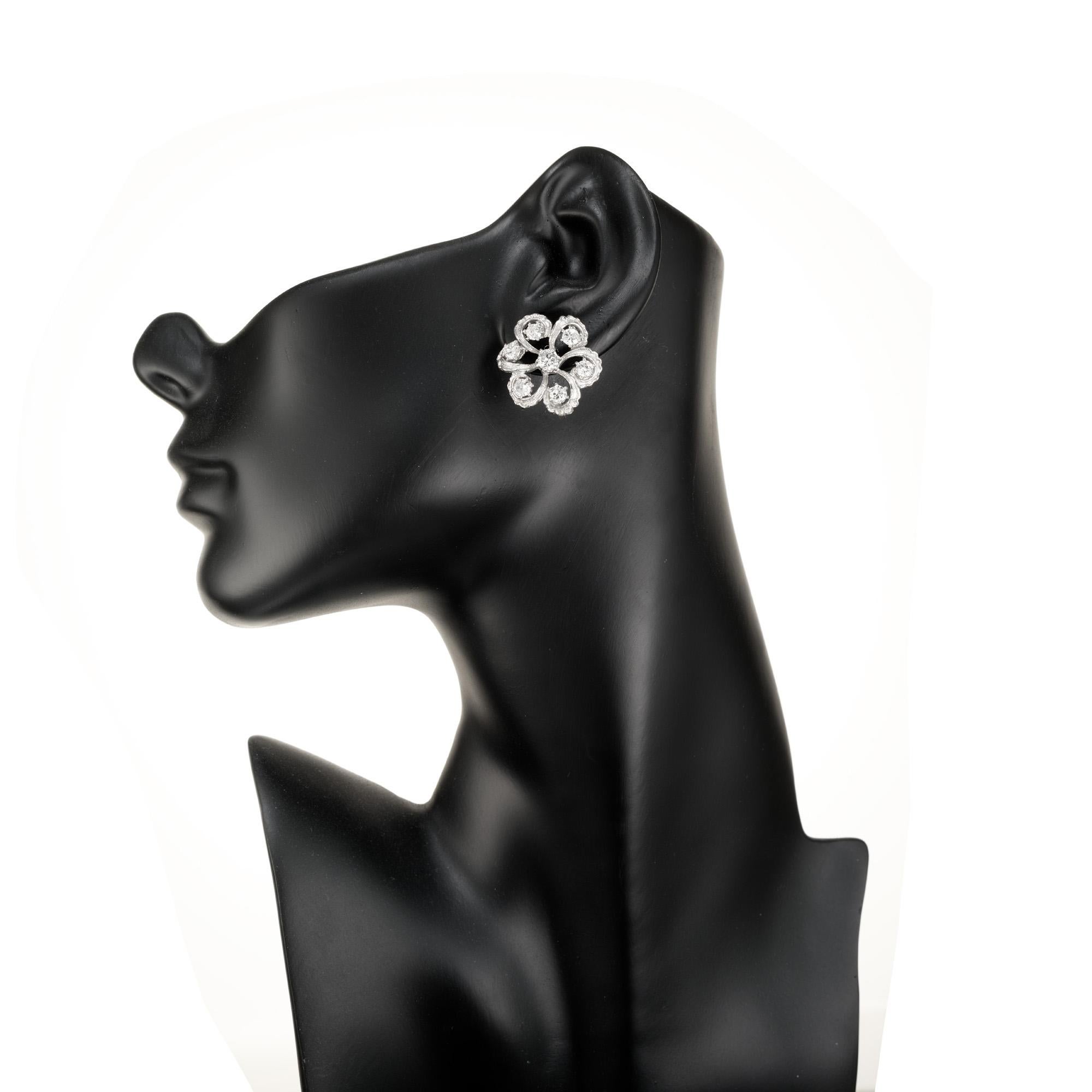 Women's 2.30 Carat Diamond Platinum Swirl Earrings For Sale