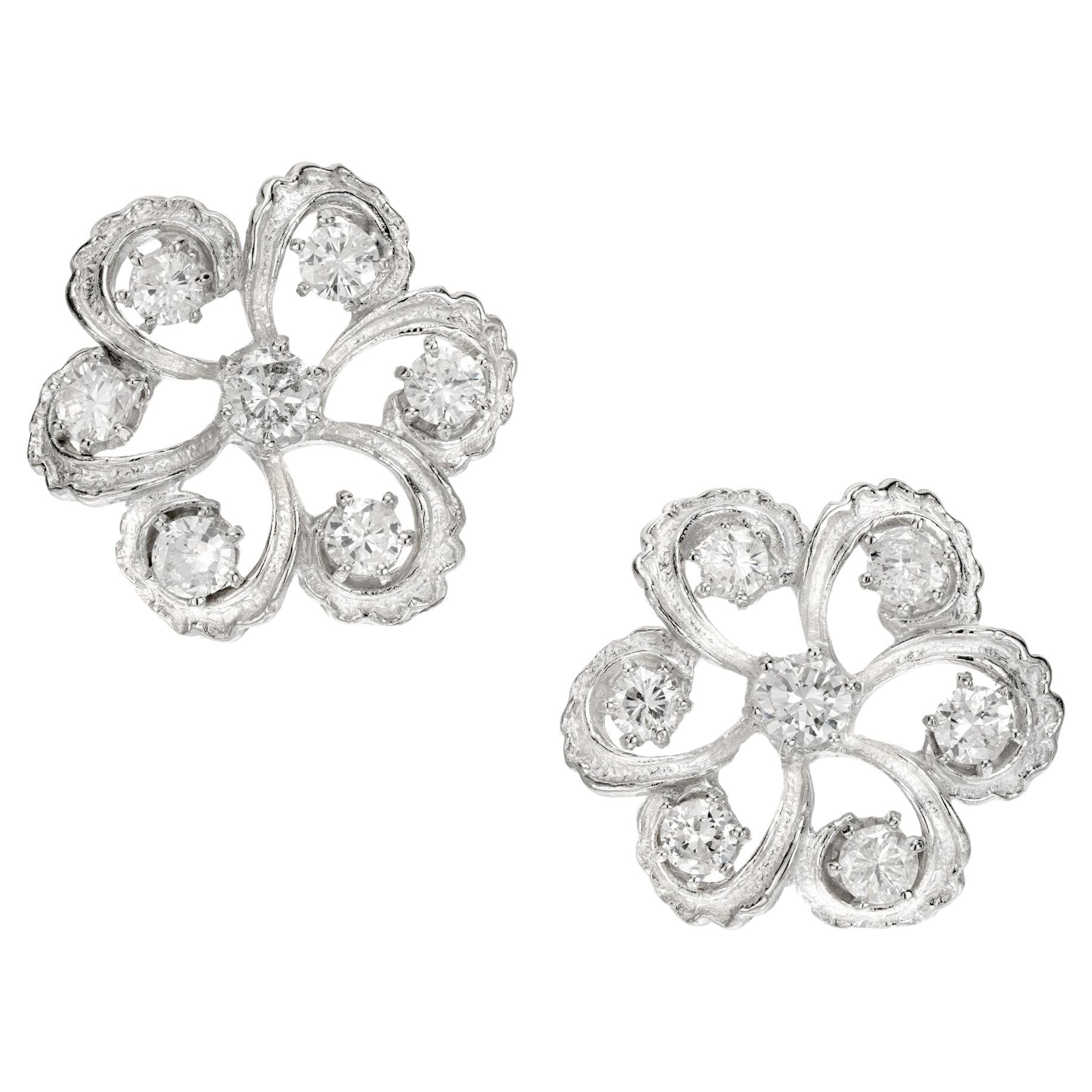 2.30 Carat Diamond Platinum Swirl Earrings For Sale