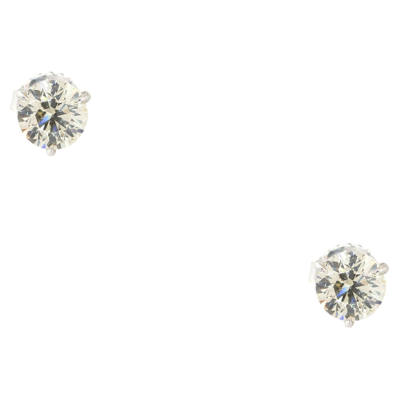 2.30 Carat Diamond Stud Earrings 14 Karat in Stock For Sale