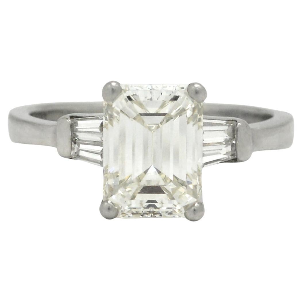 2.30 Carat Emerald Cut Diamond Engagement Ring Art Deco GIA Report For Sale