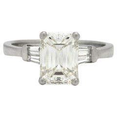 Antique 2.30 Carat Emerald Cut Diamond Engagement Ring Art Deco GIA Report