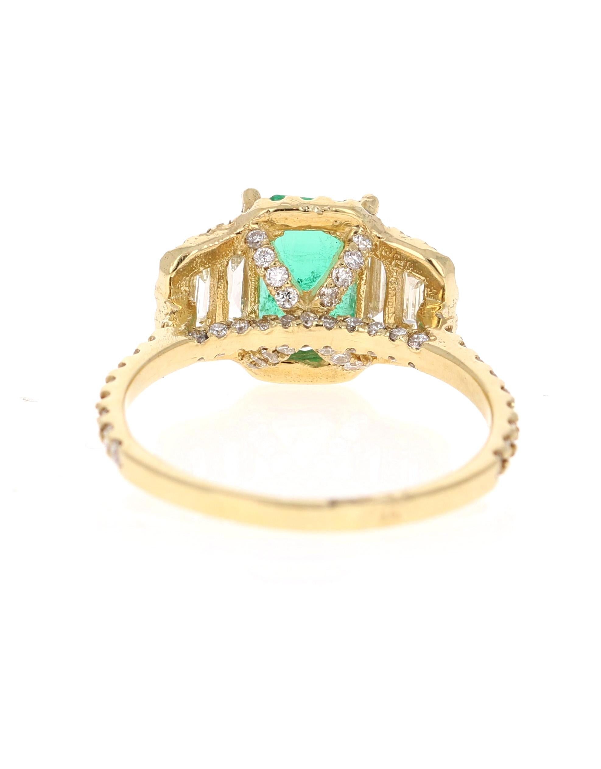 Emerald Cut GIA Certified 2.30 Carat Emerald Diamond 14 Karat Yellow Gold Three-Stone Ring  For Sale