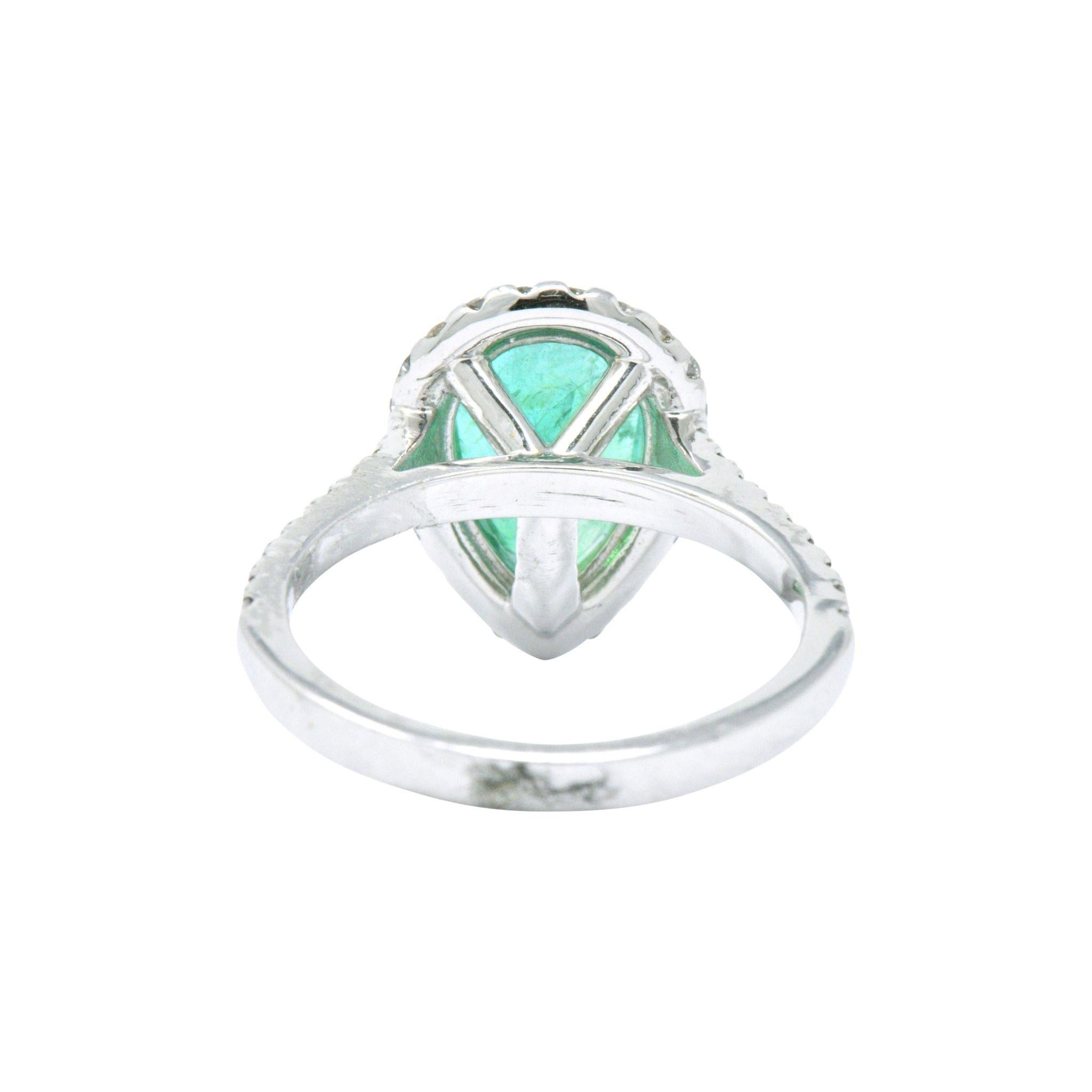 Princess Cut 2.30 Carat Emerald Diamond and 14 Karat White Gold Ring