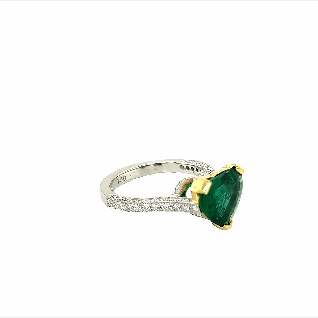 Heart Cut 2.30 Carat Emerald Heart Diamond Ring For Sale