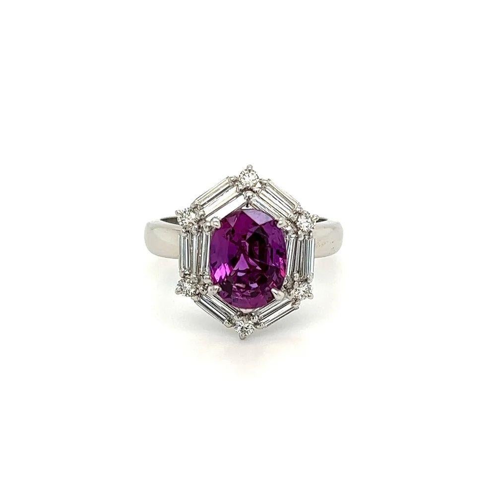 Mixed Cut 2.30 Carat GIA Purple Sapphire and Diamond Vintage Platinum Ring For Sale