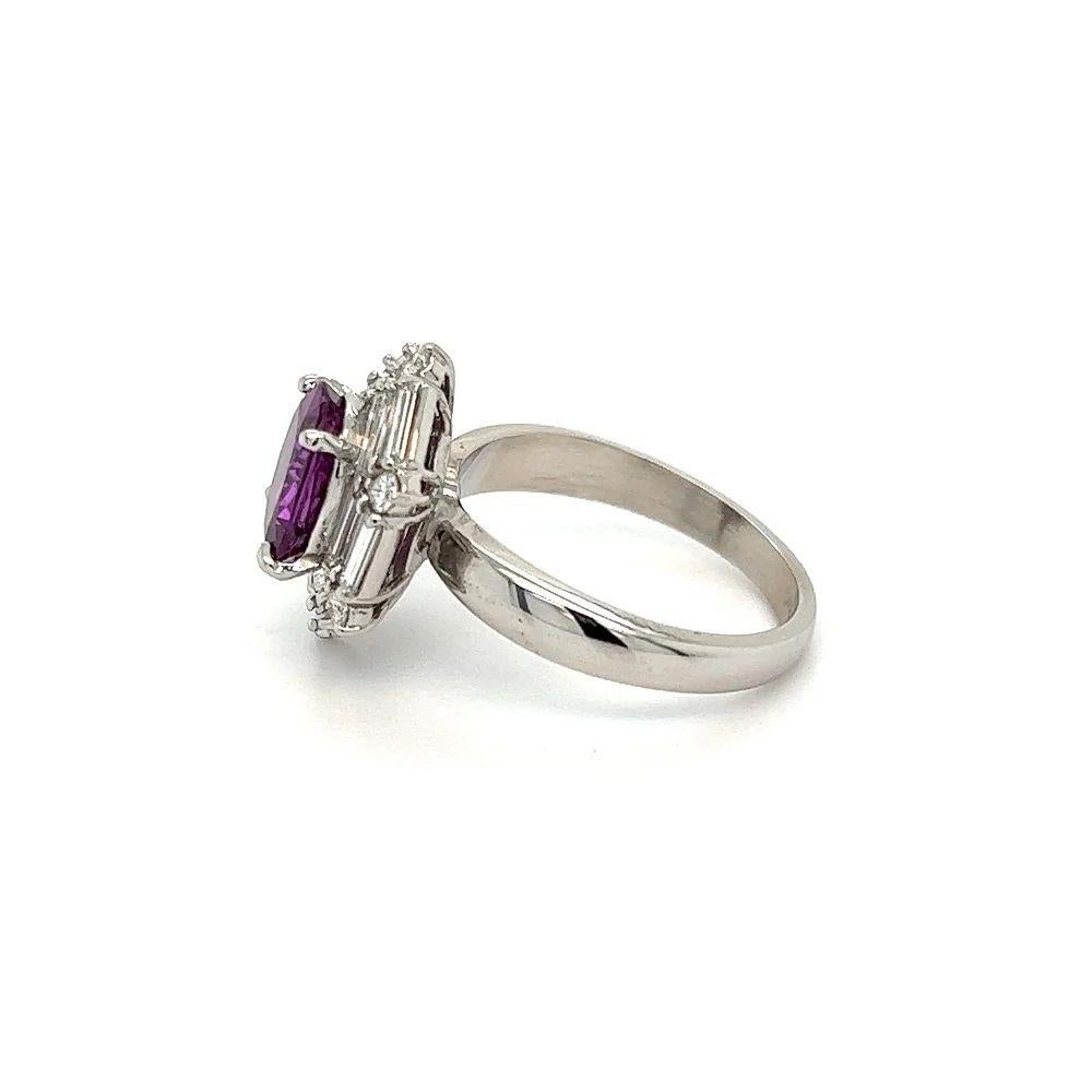 Women's or Men's 2.30 Carat GIA Purple Sapphire and Diamond Vintage Platinum Ring For Sale