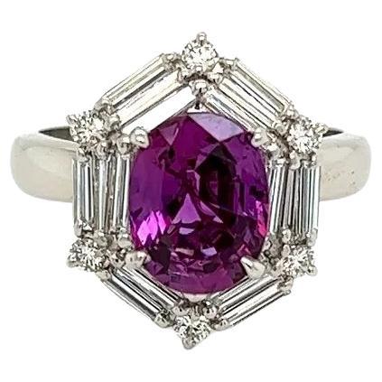 2.30 Carat GIA Purple Sapphire and Diamond Vintage Platinum Ring