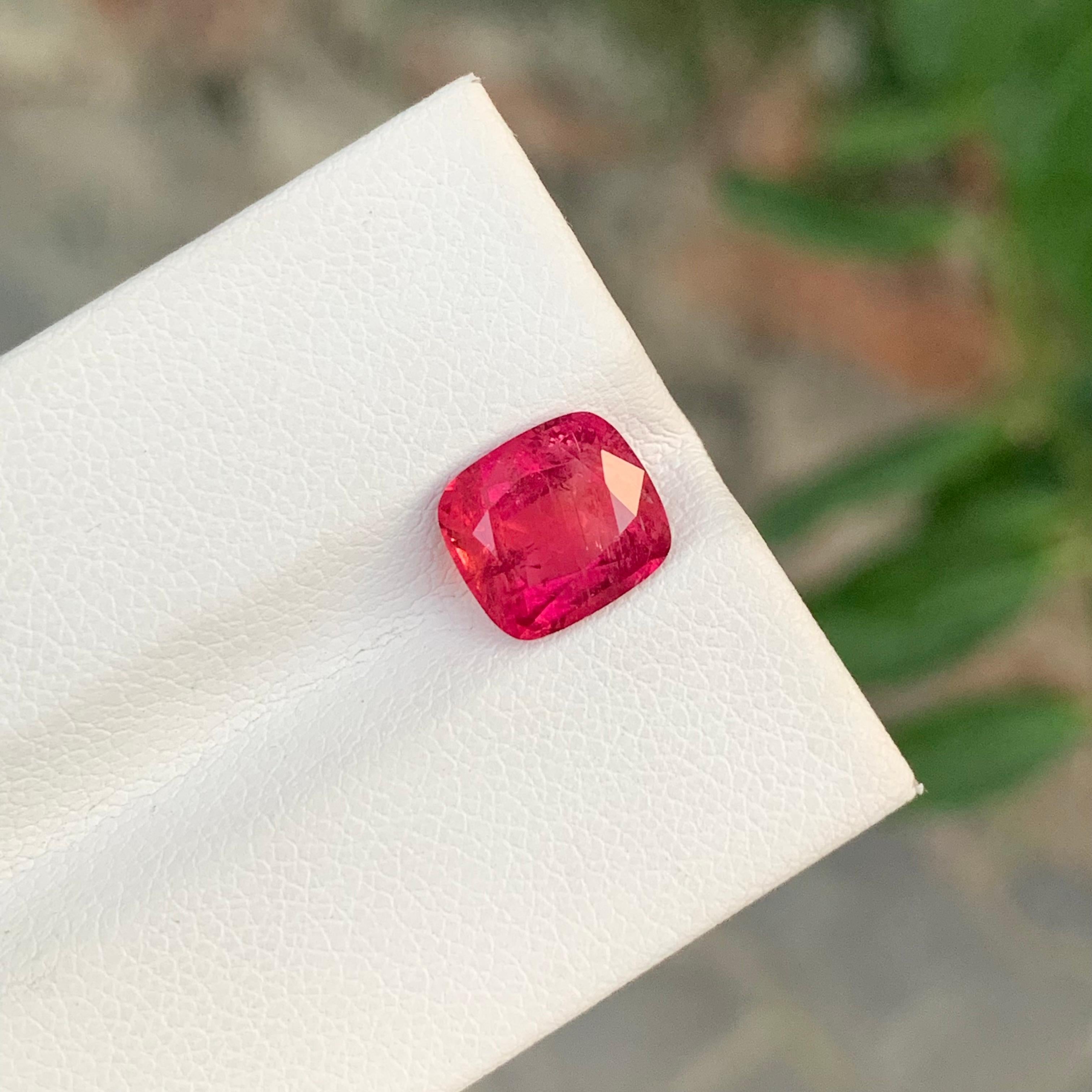 Women's or Men's 2.30 Carat Good Looking Faceted Rubellite Tourmaline Cushion Shape Gemstone For Sale