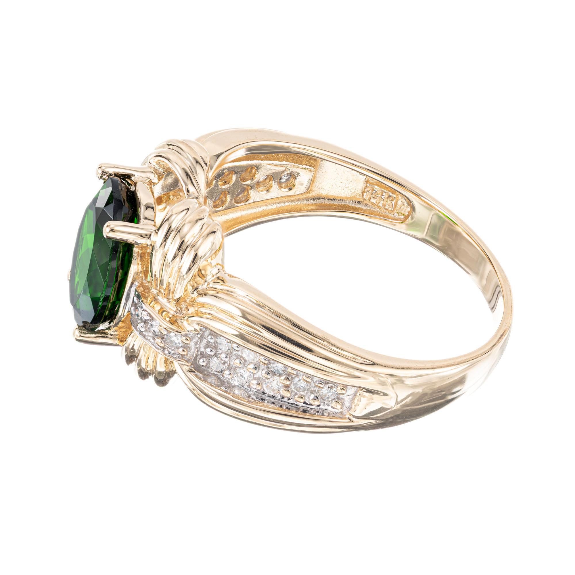 2.30 Carat Green Tourmaline Diamond Yellow Gold Ring In Excellent Condition For Sale In Stamford, CT