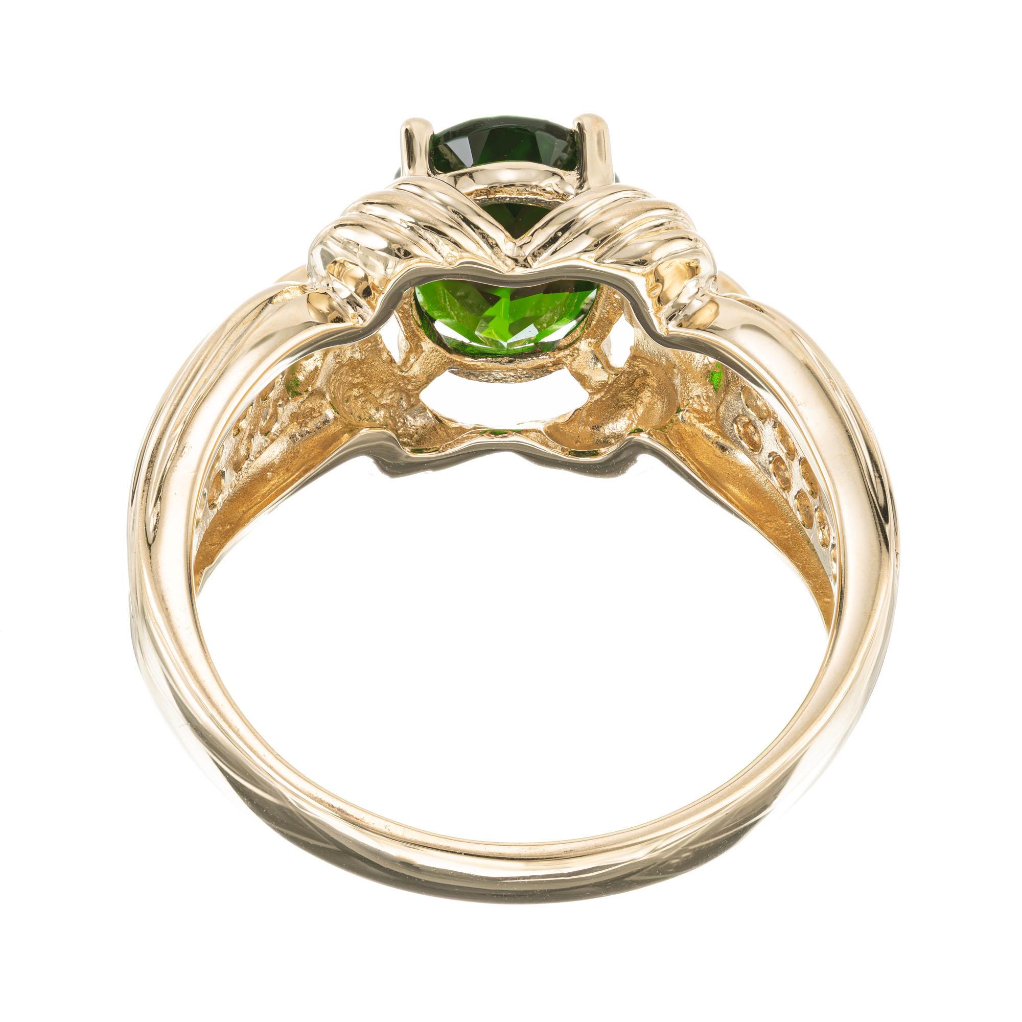 Women's 2.30 Carat Green Tourmaline Diamond Yellow Gold Ring For Sale