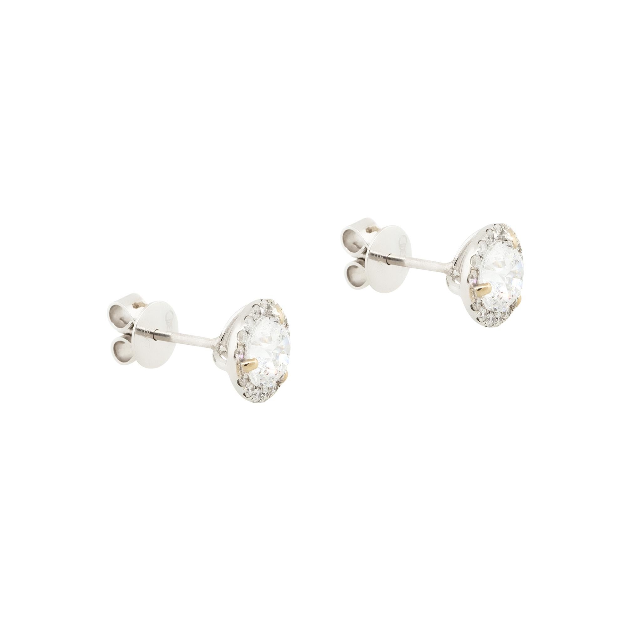 Round Cut 2.30 Carat Halo Diamond Stud Earrings 18 Karat in Stock For Sale