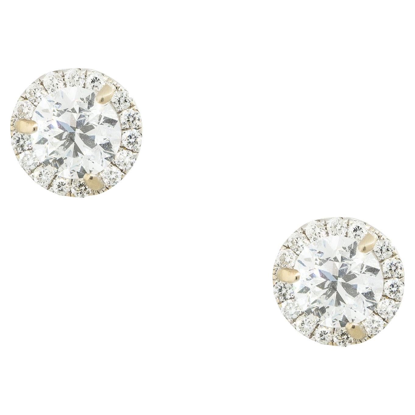 2.30 Carat Halo Diamond Stud Earrings 18 Karat in Stock