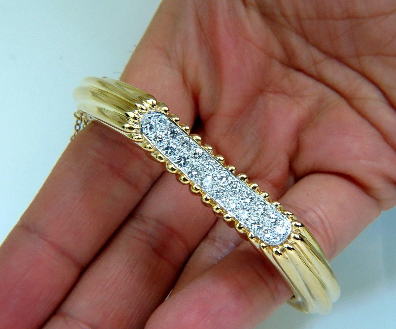 2.30 Carat Inverted Arch Grilled Wave Retro 14 Karat Diamonds Bangle Bracelet For Sale 5