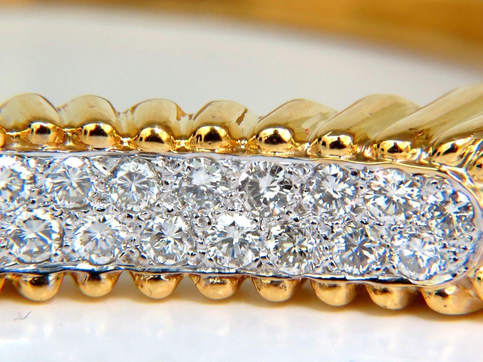Round Cut 2.30 Carat Inverted Arch Grilled Wave Retro 14 Karat Diamonds Bangle Bracelet For Sale