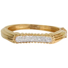 2.30 Carat Inverted Arch Grilled Wave Retro 14 Karat Diamonds Bangle Bracelet