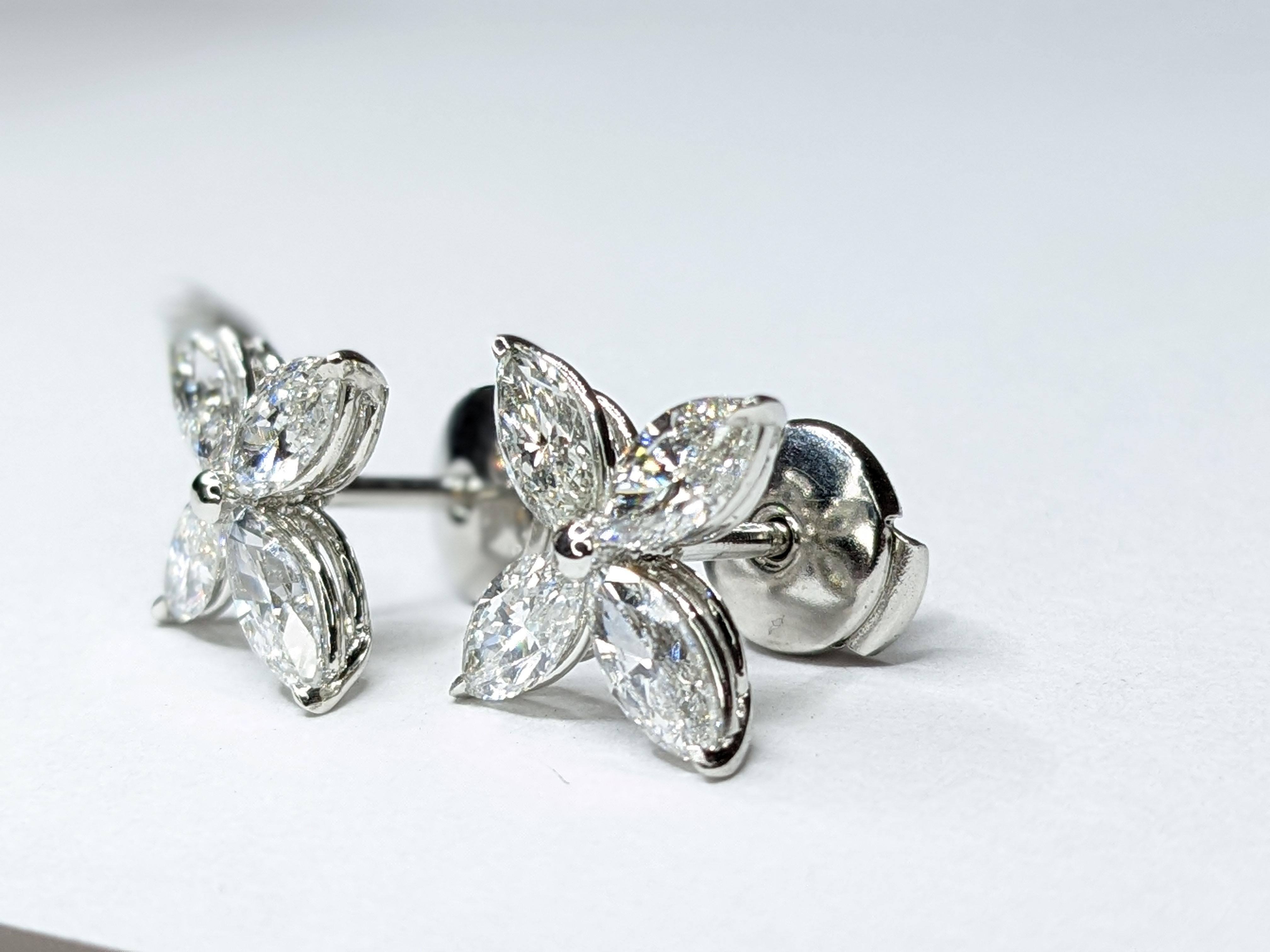 2.30 Carat Marquise Diamond Flower Platinum Earrings For Sale 2