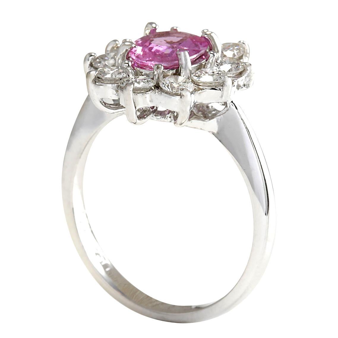 Modern Exquisite Natural Pink Sapphire Diamond Ring In 14 Karat White Gold  For Sale