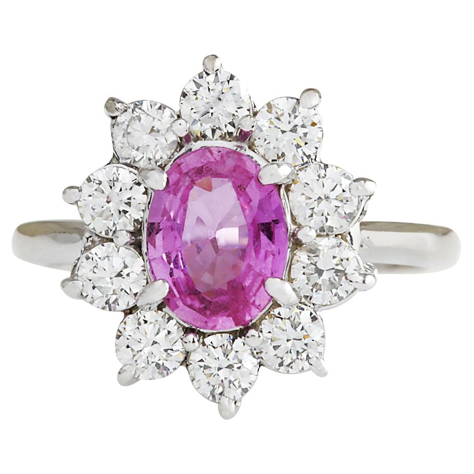 Exquisite Natural Pink Sapphire Diamond Ring In 14 Karat White Gold  For Sale