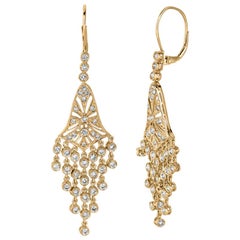 Boucles d'oreilles chandelier en or jaune 14 carats avec diamants naturels de 2,30 carats G SI