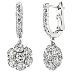 Boucles d'oreilles en goutte en or blanc 14 carats avec fleur en diamants naturels de 2,30 carats G SI