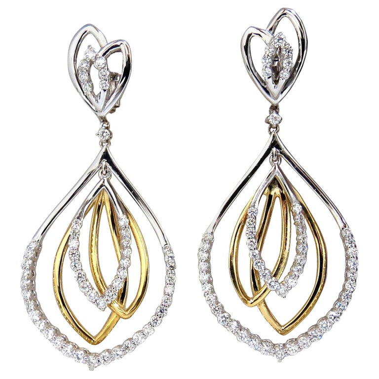 2.30 Carat Natural Diamonds Four-Tier Loop Dangle Earrings 14 Karat G ...