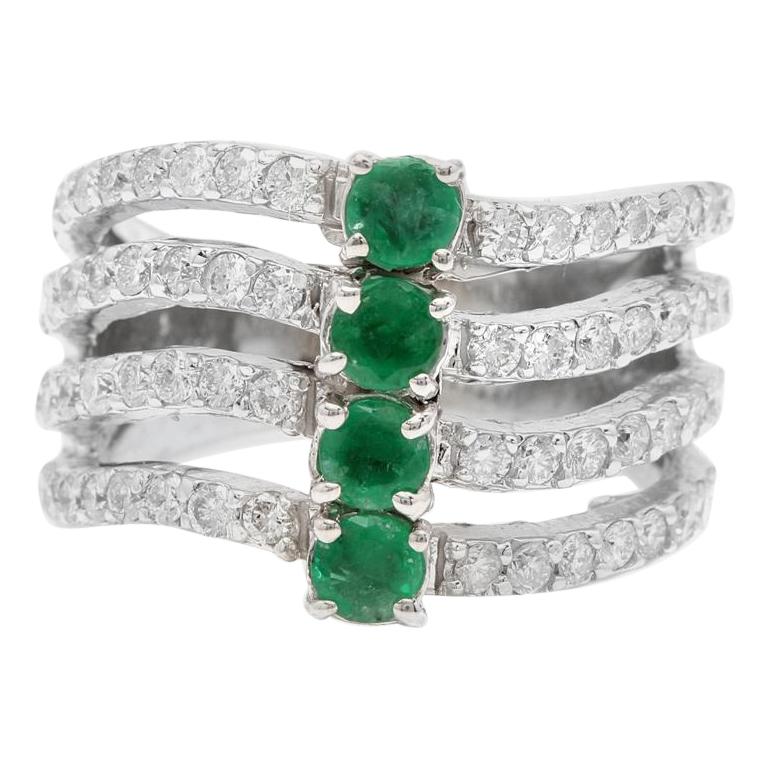 2.30 Carat Natural Emerald and Diamond 14 Karat Solid White Gold Ring For Sale