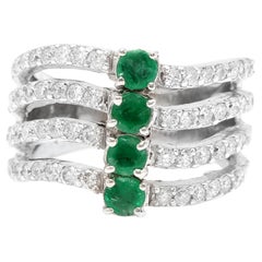 Bague en or blanc massif 14 carats avec émeraude naturelle de 2,30 carats et diamants