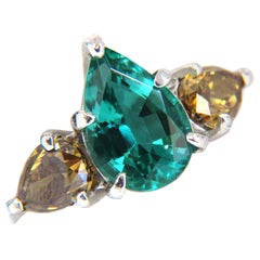 2.30 Carat Natural Emerald Fancy Color Diamonds Three-Stone Ring 14 Karat Vs a+