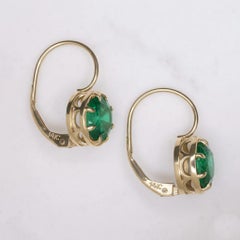 2.30 Carat Natural Emerald Oval 14k Yellow Gold Vintage Inspired Drop Earrings
