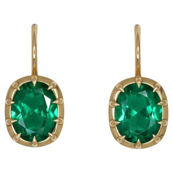 Orecchini a goccia con smeraldo naturale ovale da 2,30 carati in oro giallo 14k di ispirazione vintage
