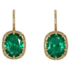 Orecchini a goccia con smeraldo naturale ovale da 2,30 carati in oro giallo 14k di ispirazione vintage