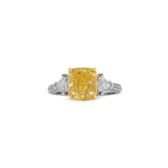 2.30 Carat Cushion Cut Fancy Yellow Diamond Engagement Ring Platinum GIA Report