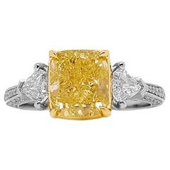 Platin-Verlobungsring mit 2,30 Karat gelbem Fancy-Diamant im Kissenschliff, GIA-Bericht