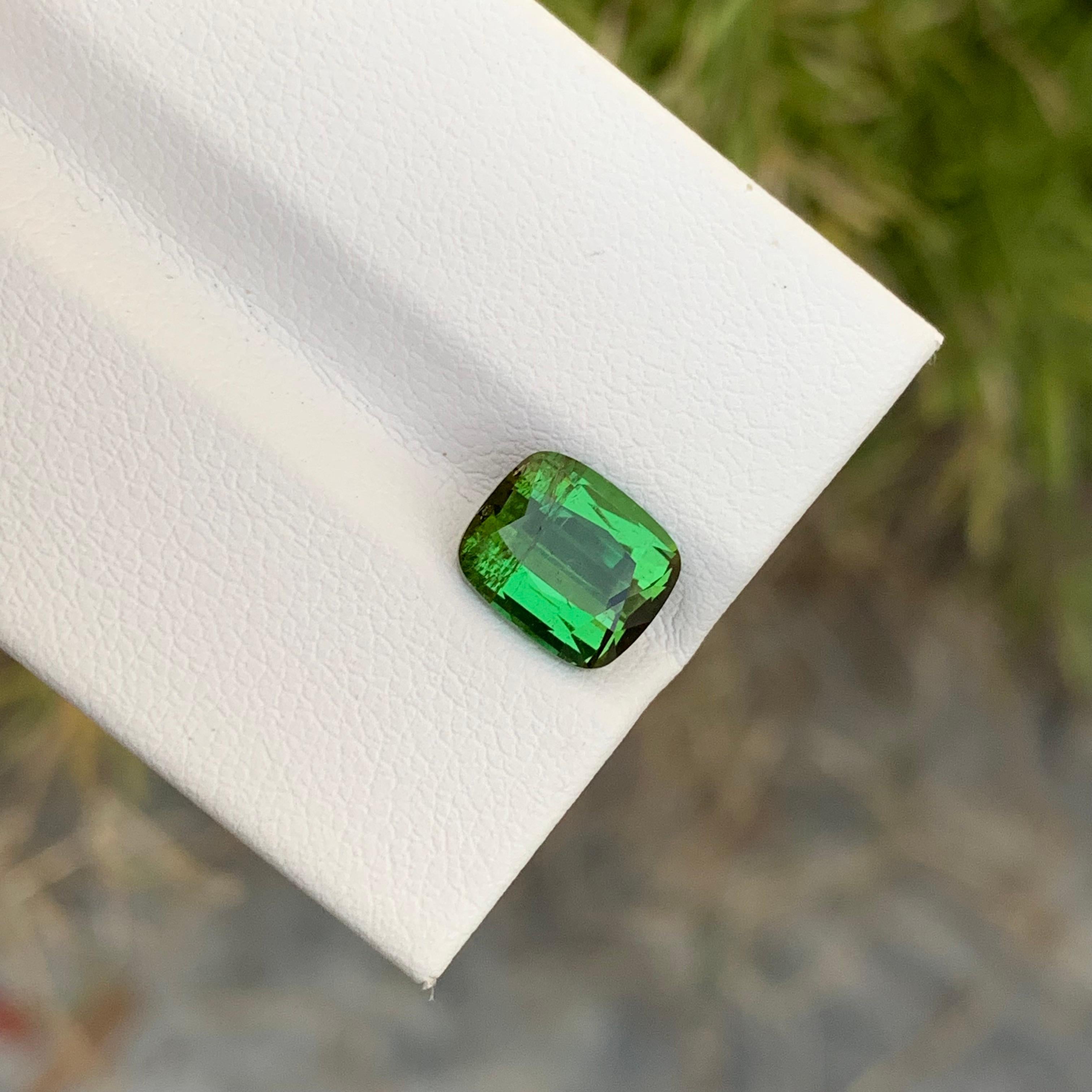 Arts and Crafts 2.30 Carat Natural Loose Green Tourmaline Cushion Shape Gem For Ring Jewellery  For Sale