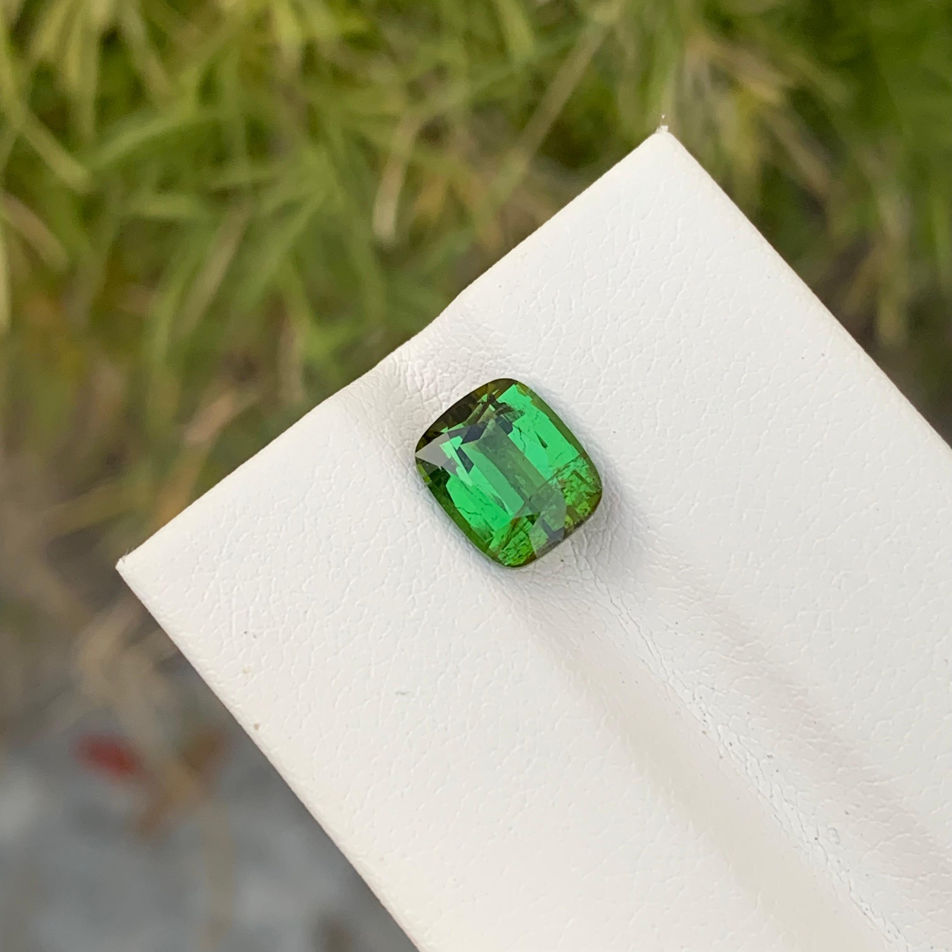 Women's or Men's 2.30 Carat Natural Loose Green Tourmaline Cushion Shape Gem For Ring Jewellery For Sale