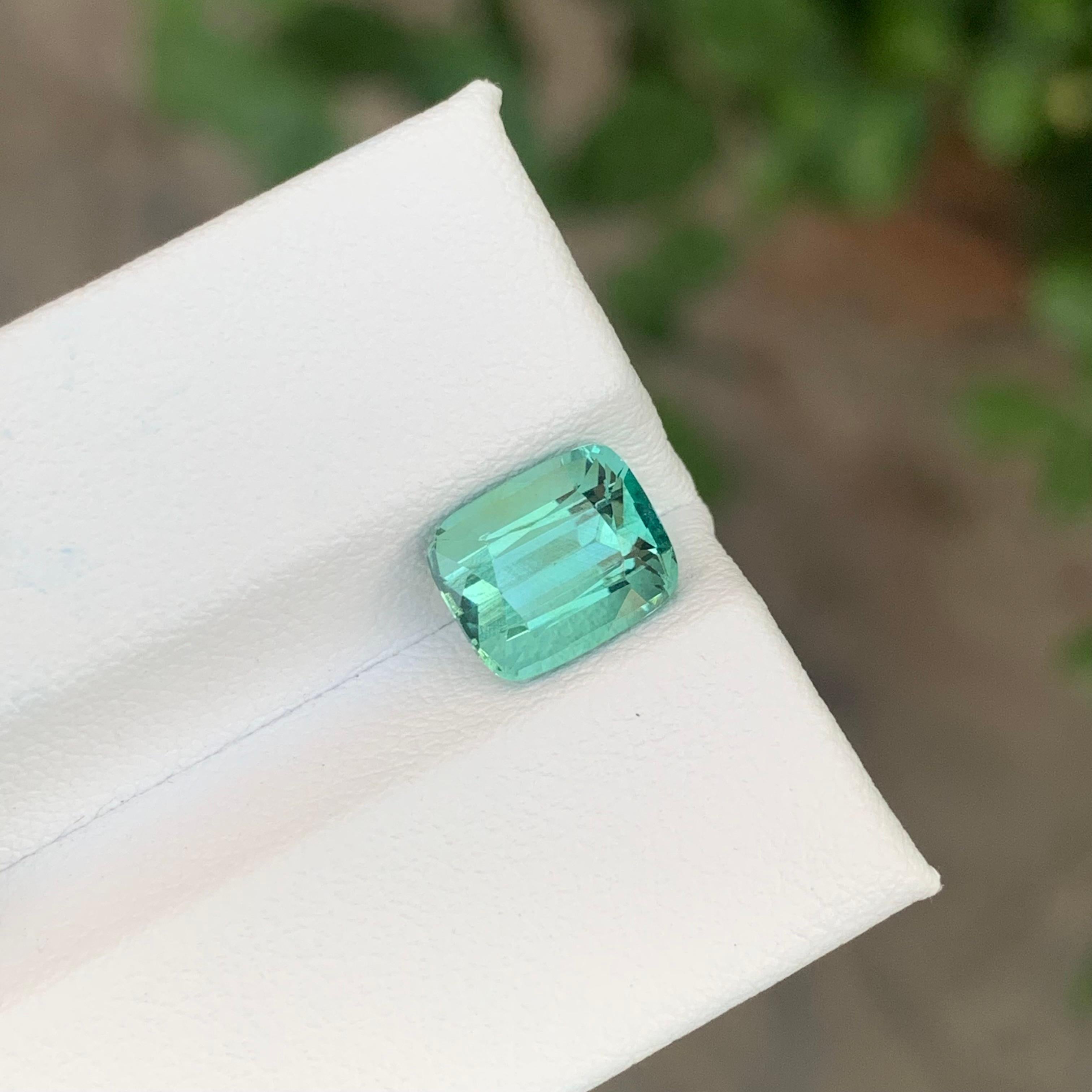 Arts and Crafts 2.30 Carat Natural Loose Seafoam Tourmaline Cushion Shape Gemstone For Sale