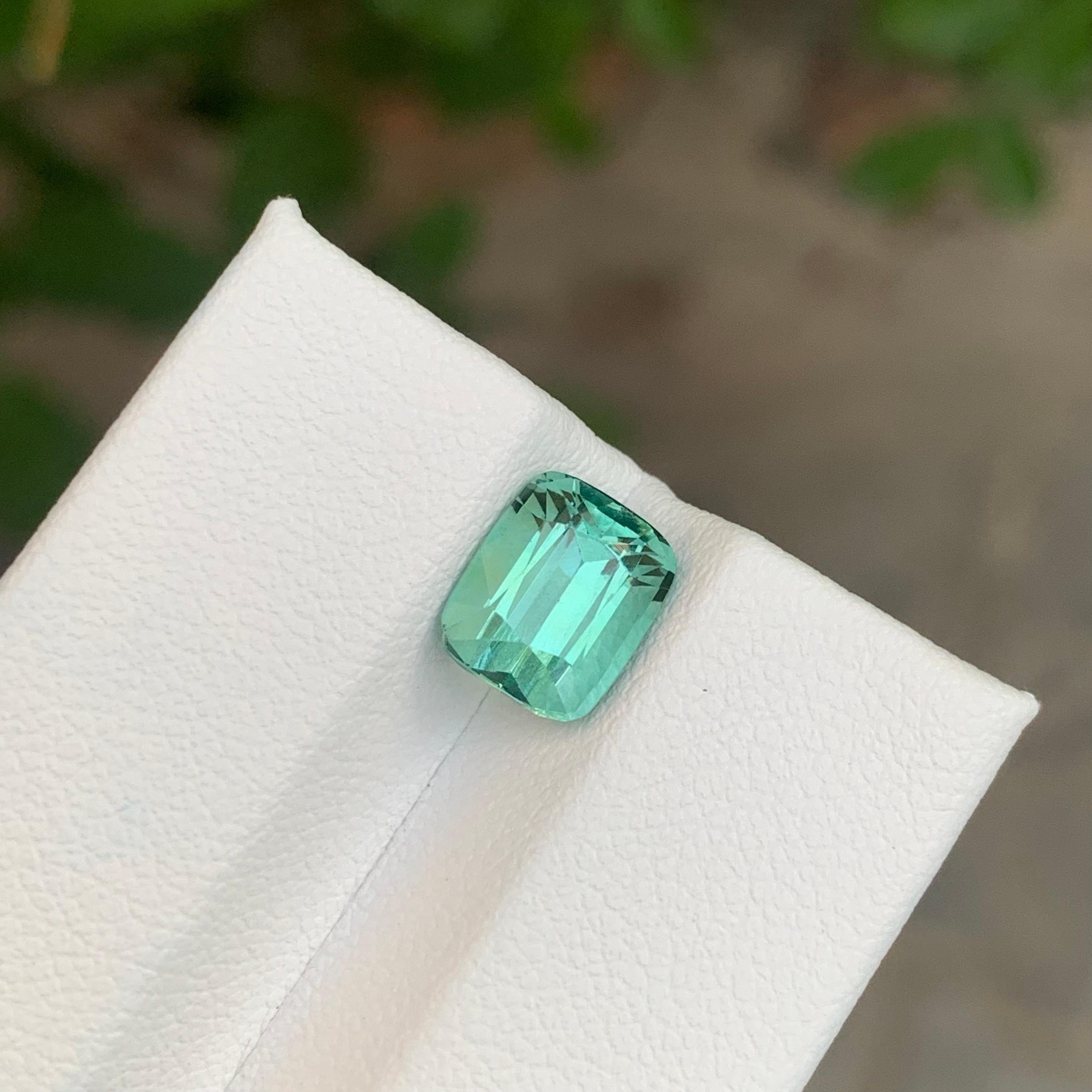 Women's or Men's 2.30 Carat Natural Loose Seafoam Tourmaline Cushion Shape Gemstone For Sale