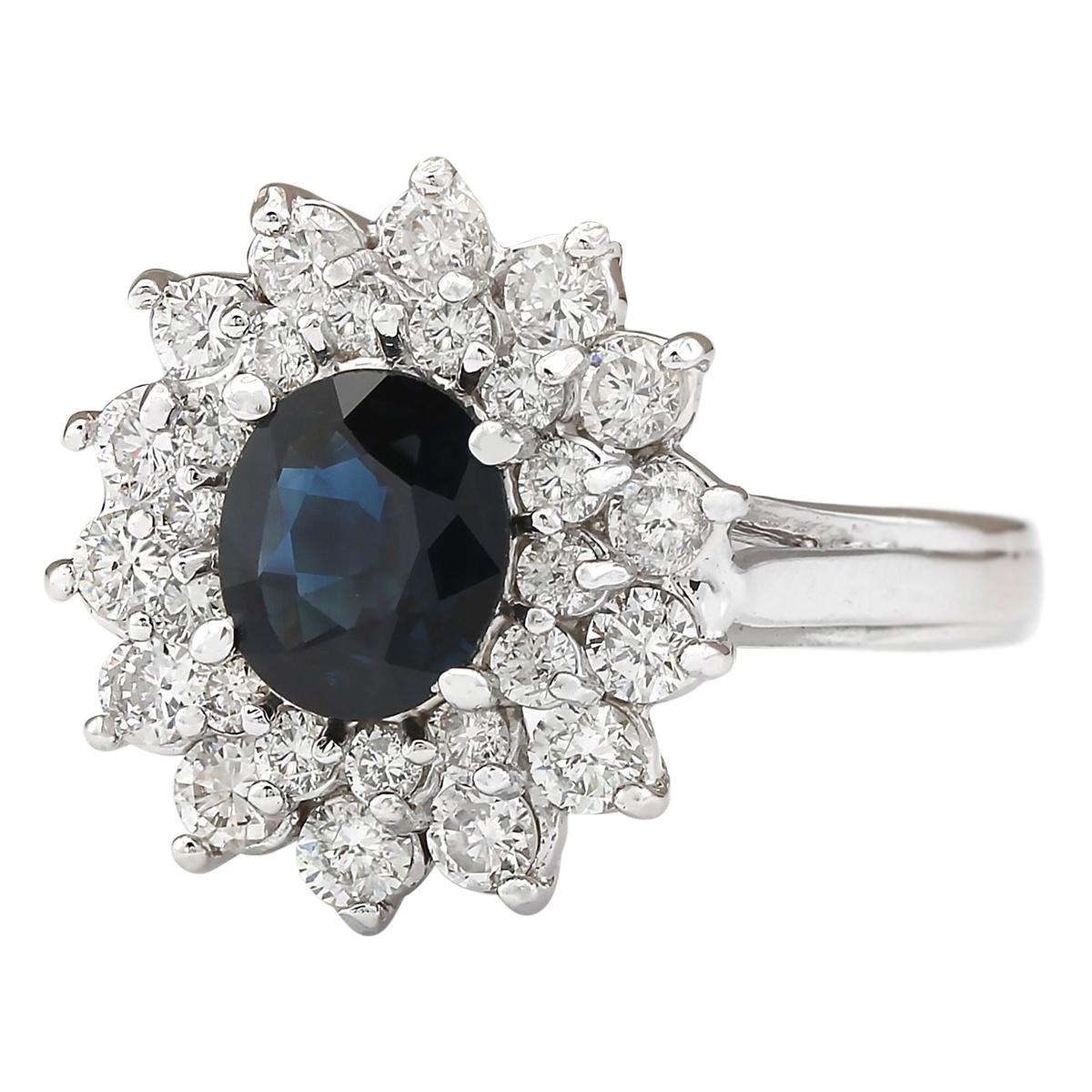 2.30 Carat Natural Sapphire 14 Karat White Gold Diamond Ring
Stamped: 14K White Gold
Total Ring Weight: 5.2 Grams
Total Natural Sapphire Weight is 1.20 Carat (Measures: 8.00x6.00 mm)
Color: Blue
Total Natural Diamond Weight is 1.10 Carat
Color: F-G,