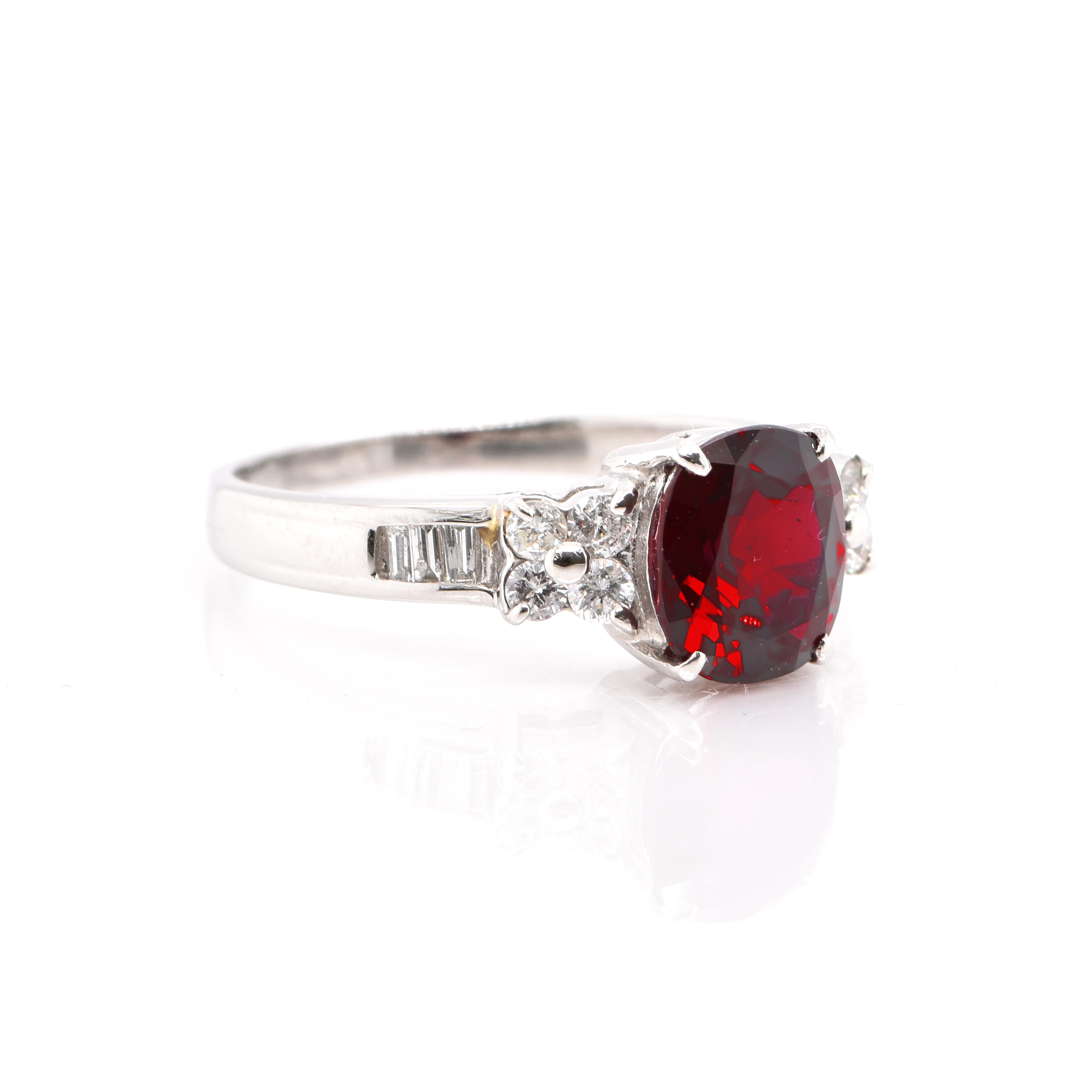 Modern 2.30 Carat, Natural, Vivid-Red Ruby and Diamond Ring Set Platinum