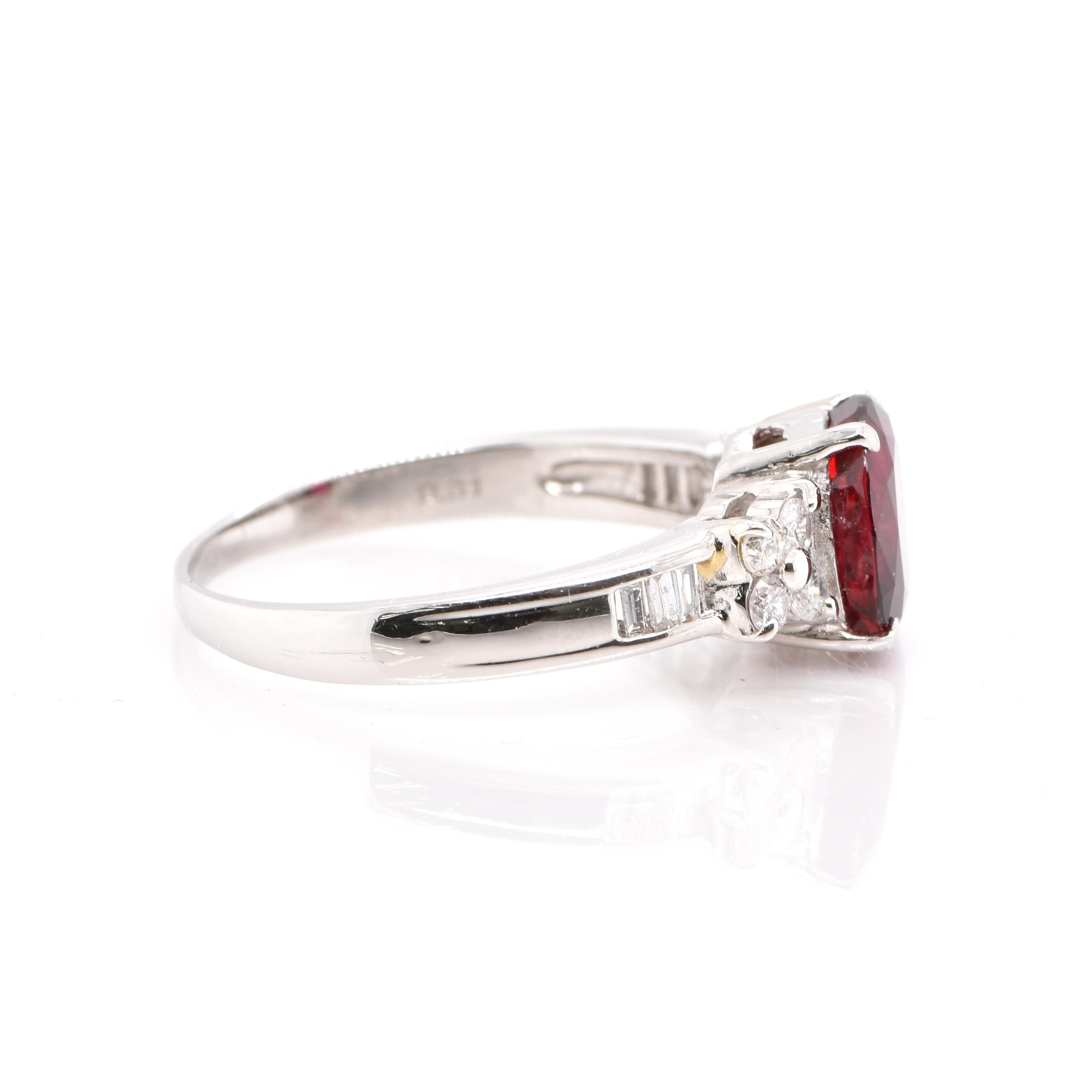 2.30 Carat, Natural, Vivid-Red Ruby and Diamond Ring Set Platinum In New Condition In Tokyo, JP