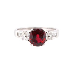2.30 Carat, Natural, Vivid-Red Ruby and Diamond Ring Set Platinum