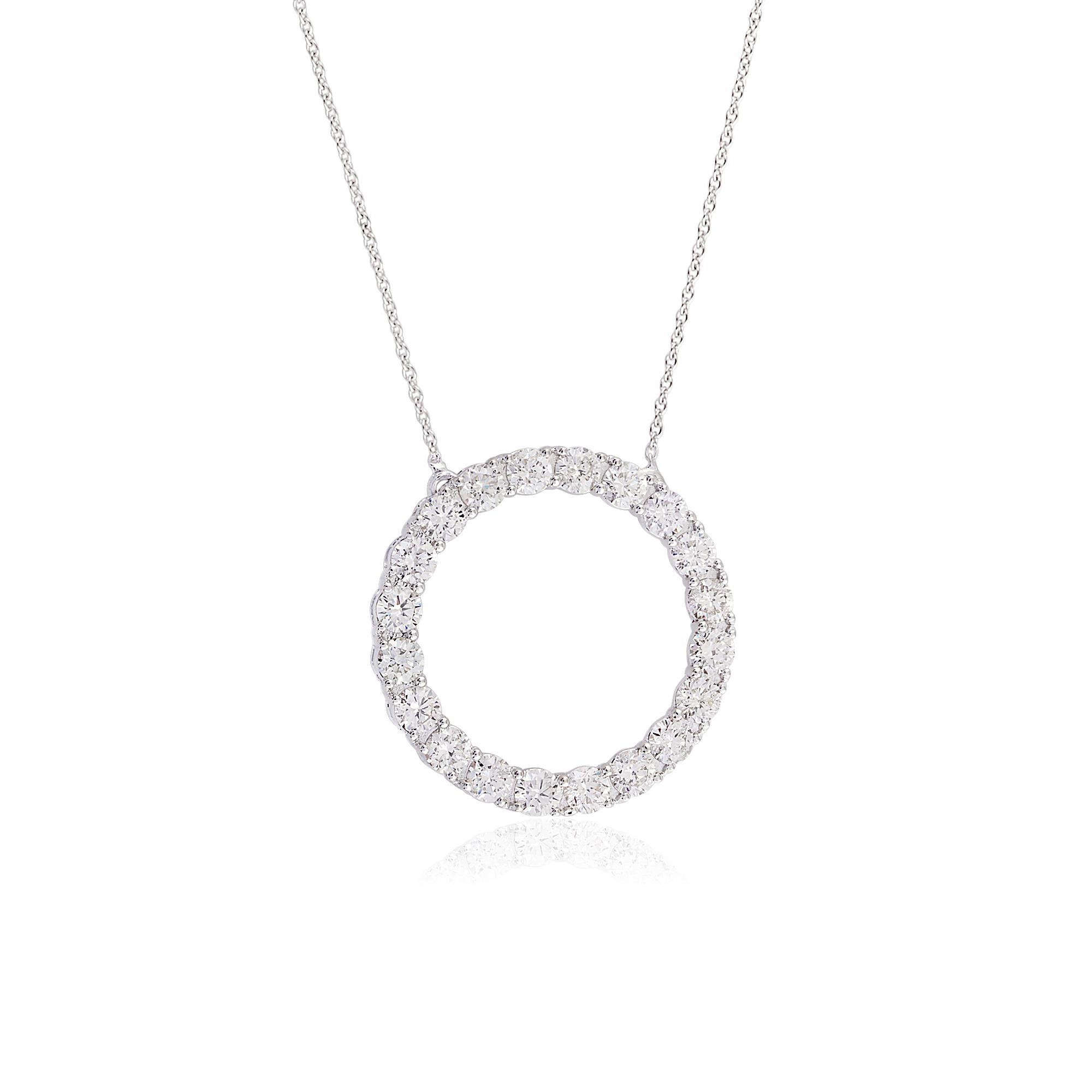 Women's 2.30 Carat Pave Diamond Circle Charm Pendant Necklace 14k White Gold Jewelry For Sale