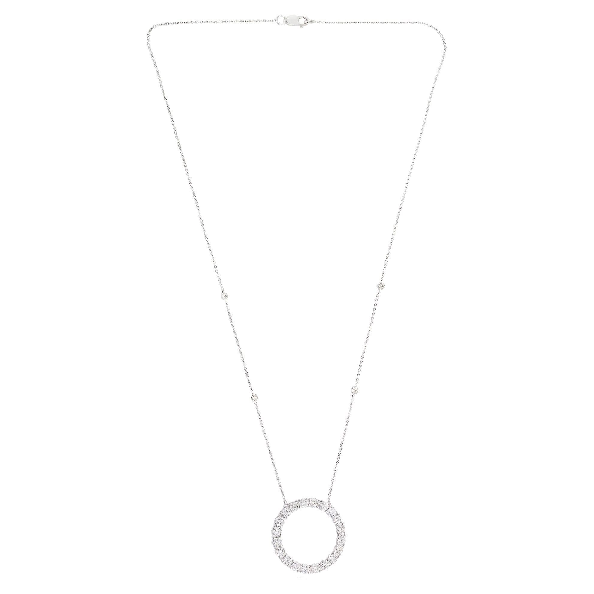 2.30 Carat Pave Diamond Circle Charm Pendant Necklace 18k White Gold Jewelry